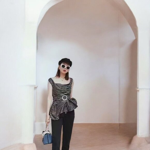 NWT C/meo Collective Blinded Top Black Stripe - Picture 2 of 5